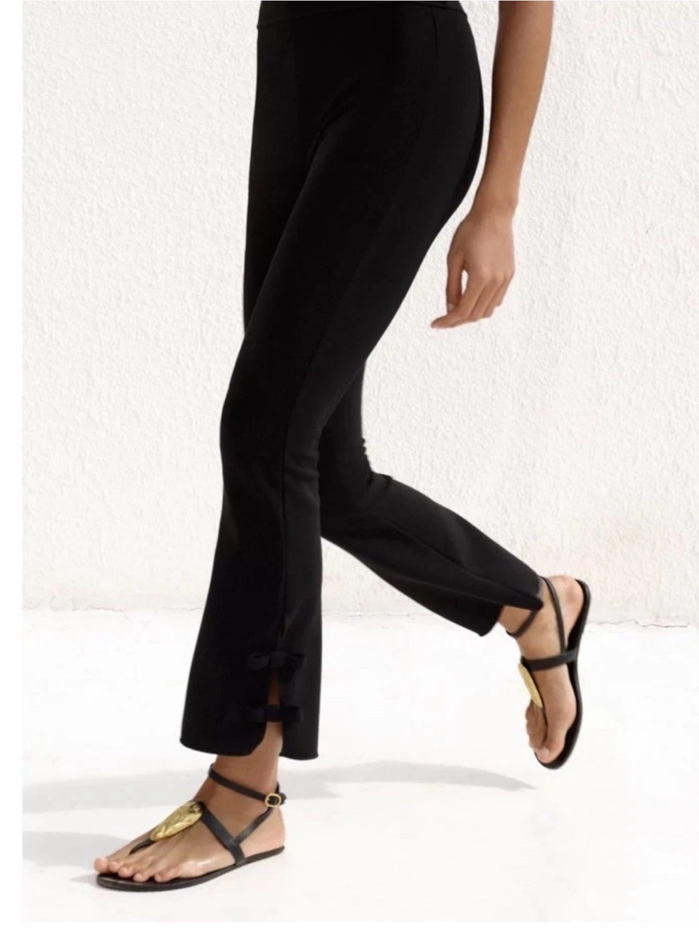 Zara Black Flare Leggings with Bow at Flared Hem